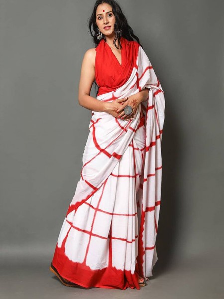Digital Printed Soft Chanderi Linen Print Saree with Banglori Silk Blouse