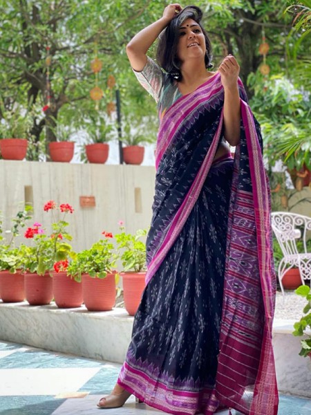 Unique Style Soft Linen Printed Saree with Matching Blouse 