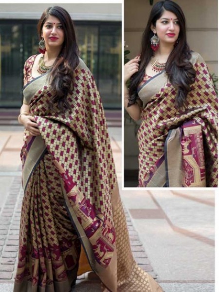  Beautiful Multi Color  Banarasi Weaving Silk Saree