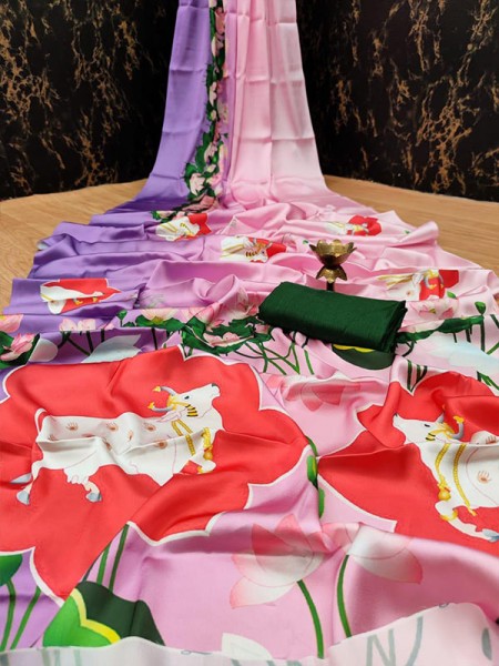 Floral Style Japanese Satin Digital Printed Saree