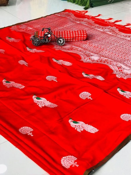 Amazing Stylish Lichi Silk weaving Saree with Beautiful Peacock work