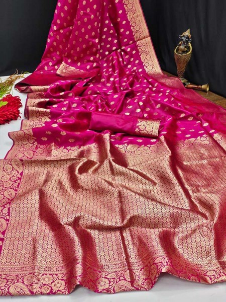 Latest Banarasi Silk Saree with Rich Pallu Awesome and Gorgeous Antique Weaving Finish Gold Zari