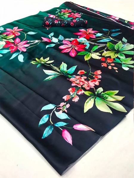 Multi Colored Japanese  Satin  Crepe Silk  Fabric Printed Saree