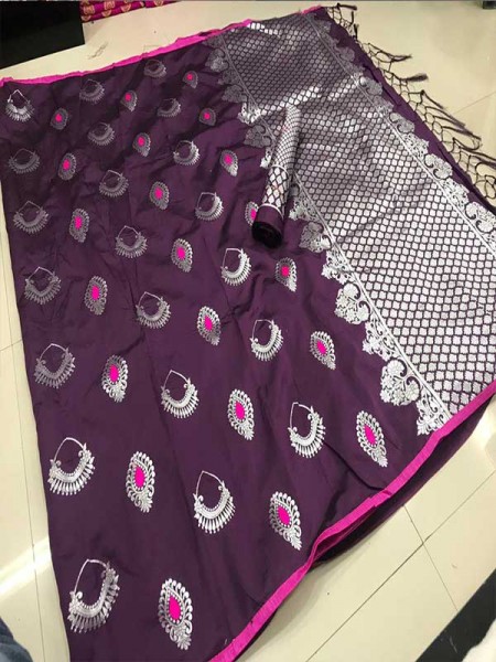Wedding Season Purple Colour Pure Banarasi  Silk weaved Saree with mina work