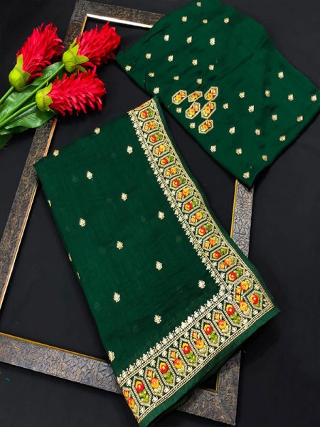 Embellished Designer Vichitra Silk embroidered Saree with Embroidered Butti 