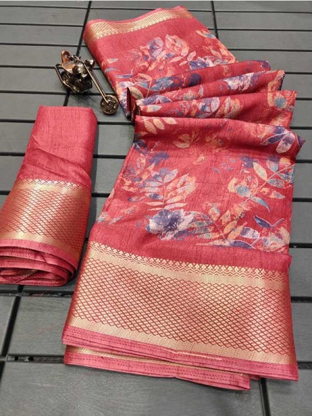 Floral Style Dola Silk Saree with Jacquard weaving Border