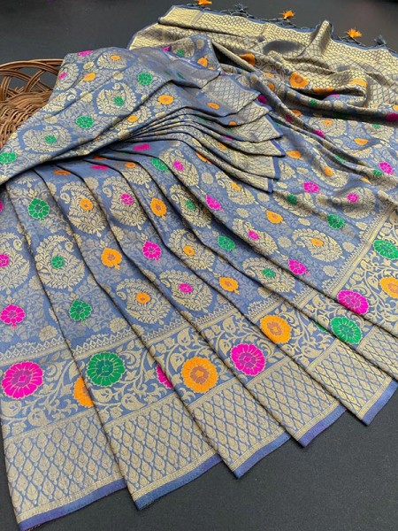 Branded Designer Softy Silk weaving Saree with Meenakari Work