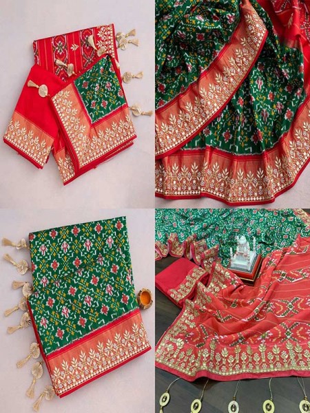 New Superhit Trending Bandhani Print Saree With Gota Patti Embroidery Work