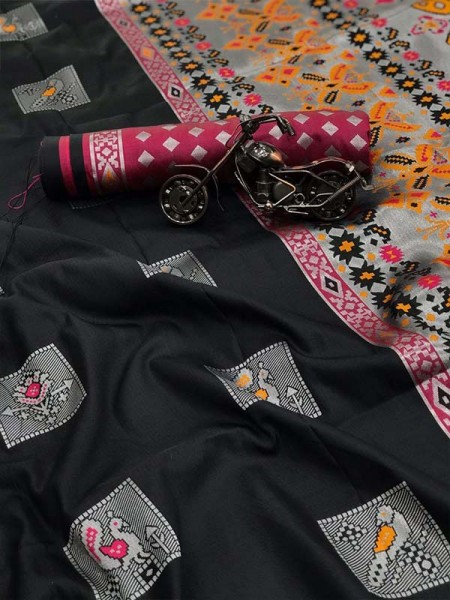 Unique Style Litchi Silk weaving Jacquard Saree with Rich Pallu