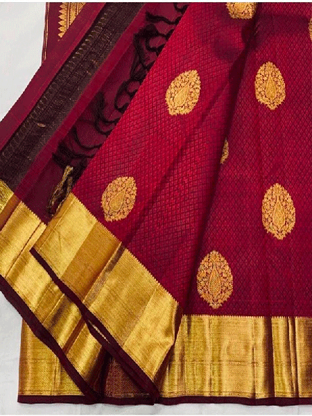 Stunning Brown color Lichi Silk weaving Jacquard Saree