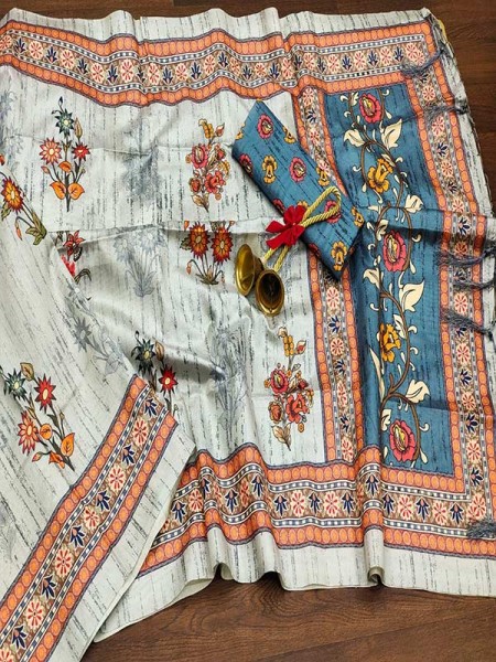 Elegance Look  Tussar Silk Saree with Beautiful Floral print 