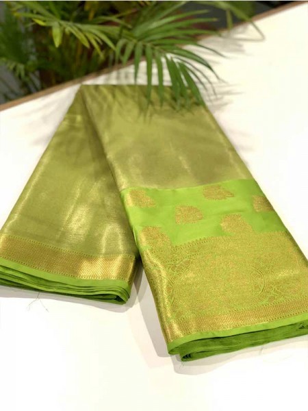 Stylish Look Green Colour Soft Tissue using Jacquard weaving Saree 