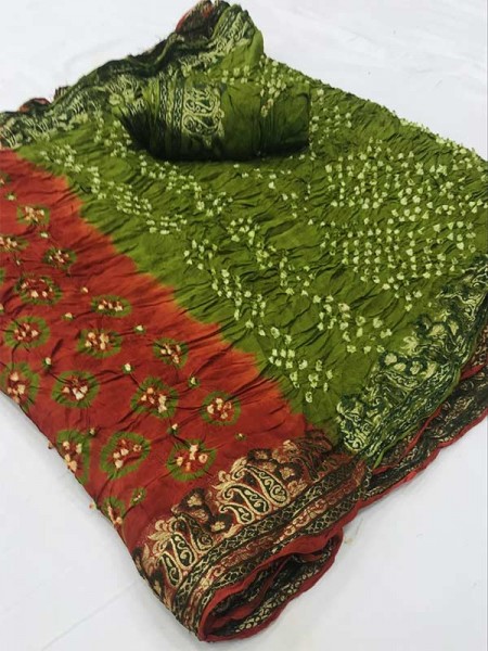 Designer Brown Color Pure Bandhani Silk Saree