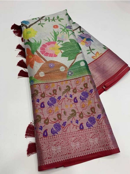 Banarasi Katan Ethnic Motif Design Print Party Wear Saree