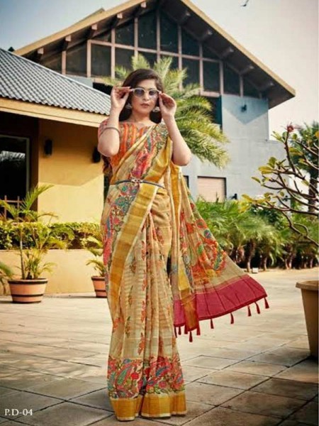 Festival Look  Linen With Self Zari Patten Saree