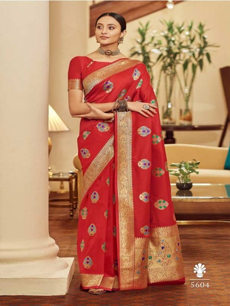 Stylish Look Red Colour  Soft Banarasi Silk Weaving Saree