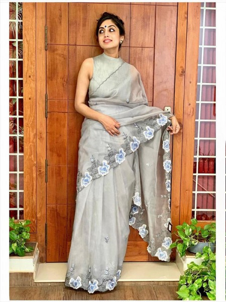 Graceful Organza Silk Saree with Beautiful embroidery work & Sattin Blouse