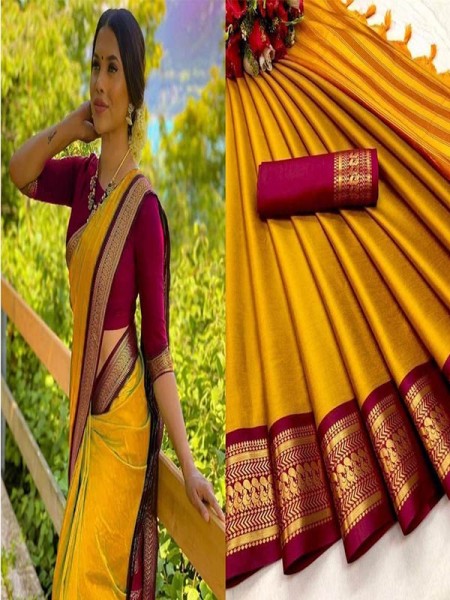 Cotton Silk Saree with Self weaving Border