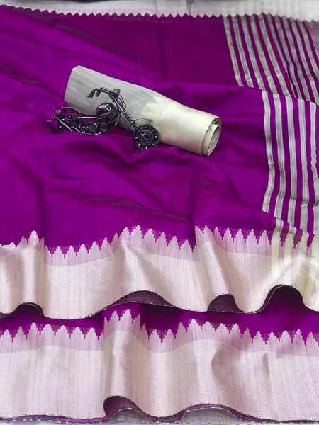 Plain Style Purple Raw Silk Saree with Lining Pallu  