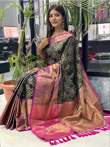 Pretty Look Multi Color Banarasi Silk Fabric with Big Peacock Jari work Rich Pallu 