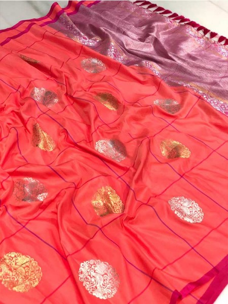 Superb Look Kanchipuram Silk With Golden And Sliver Pure Zari Saree