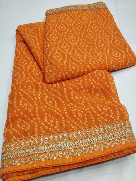  Orange Georgett Embroidery Border With Embroidery Blouse Saree