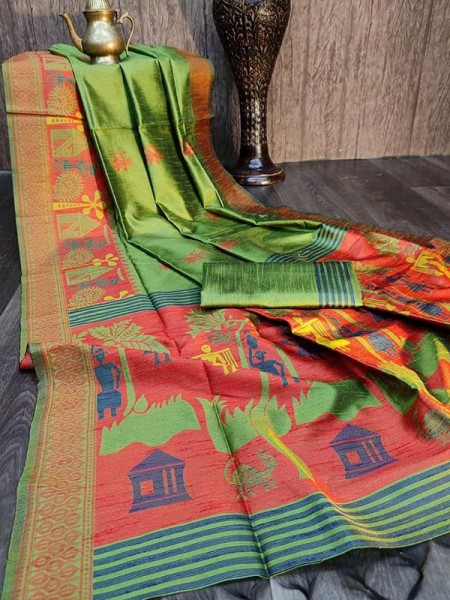 Classic Look Handloom Raw Silk weaving Saree with zari woven butta AllOver