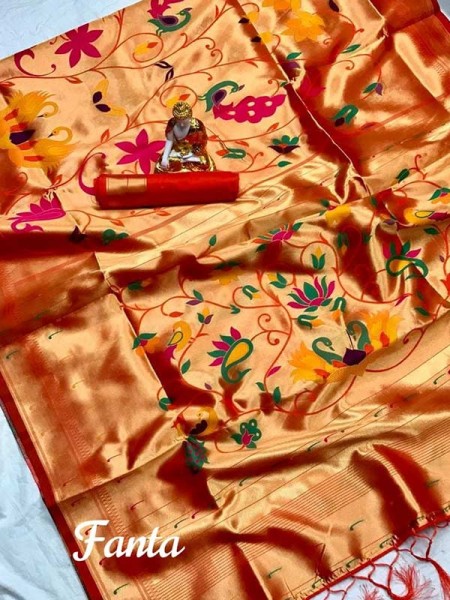 Gorgeous Look Pure Silk Paithani With Full Body Weaving Saree