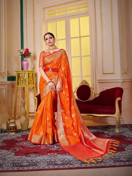 Orange Colour Married Season Soft Slub Silk saree