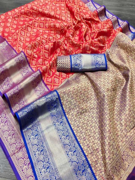 Wedding Wear Kanchipuram Handloom Silk Saree with Rich Zari Wooven Border