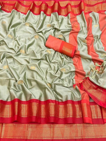Unique Cotton Silk gold weaving border with contrast blouse