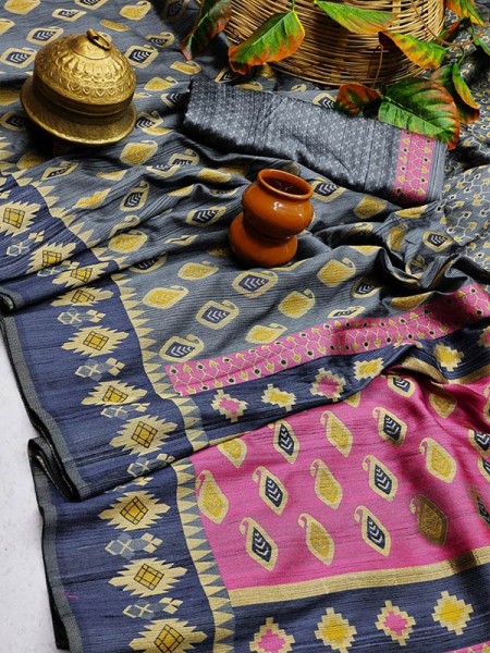 Pure Tussar Silk Saree with meena weave pattern & border running butti