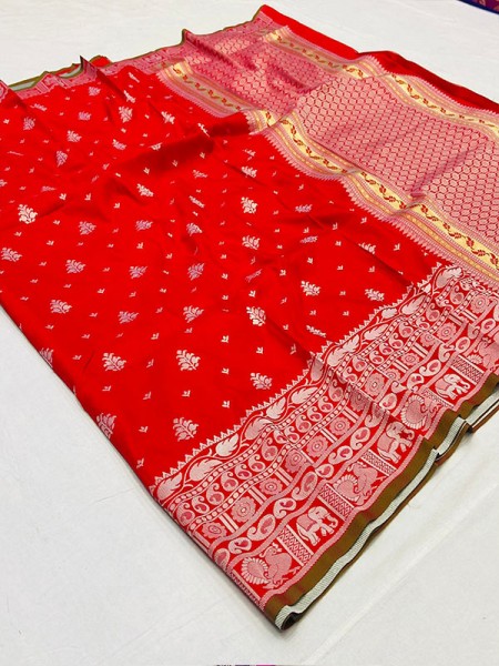 Party Wear look Banarasi Silk Silver zari weaving Saree