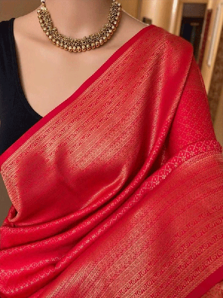 Stunning Red color Lichi Silk weaving Jacquard Saree