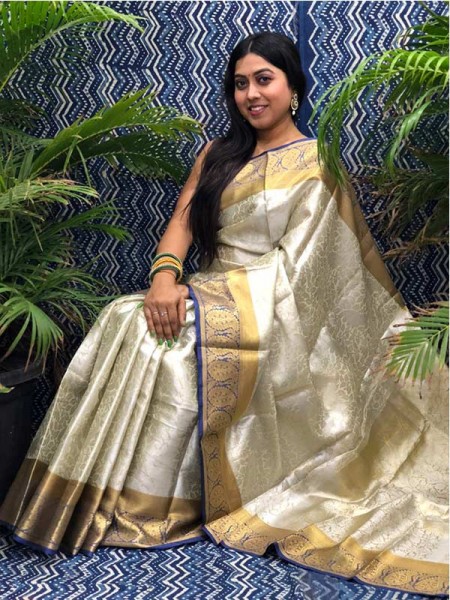 Royal ethnic Style Pure Kora Muslin Silk Party Wear Saree
