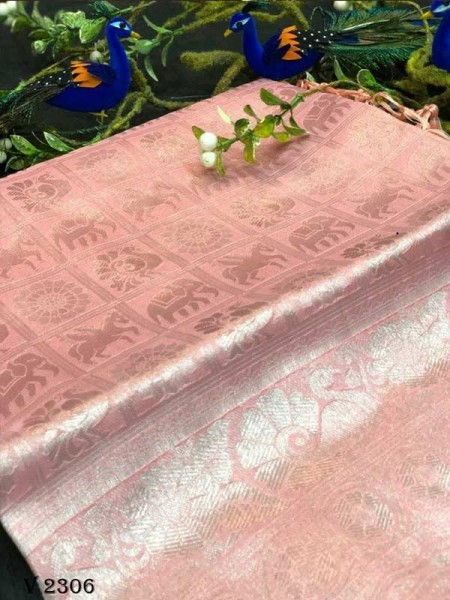 Stunning Look Pink  Colour Pure Banarasi Silk with pure Silver kasab Jari yarn