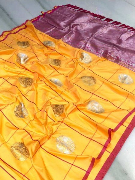Superb Look Kanchipuram Silk With Golden And Sliver Pure Zari Saree