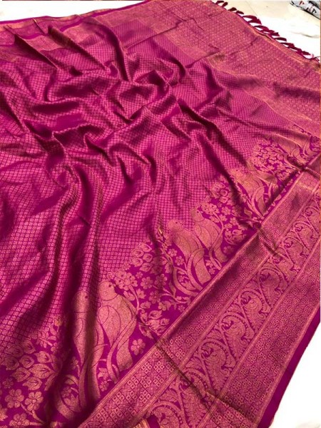 Stunning Look Pink   Colour Pure Banarasi Silk With Pure Gold Kasab Jari Yarn