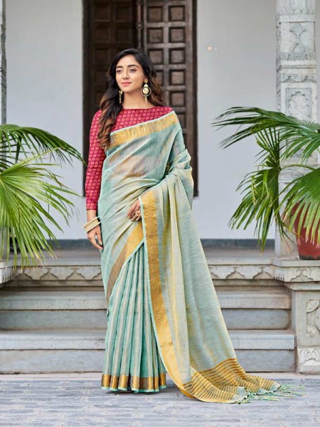 Stunning Multi Color Tissue Linen With Banglori Hand Dying Blouse