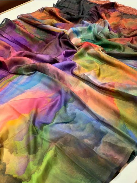 Wedding Designer Multi Color Pure Tabi Silk With with Spanish Digitally Printed Saree
