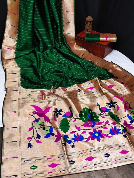 Banarasi soft silk paithani saree with zari border and exclusive zari pallu with blouse piece 