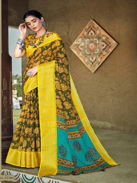 Soft Cotton Saree With Zari Woven Border Comes With Beautiful Floral Designs Saree