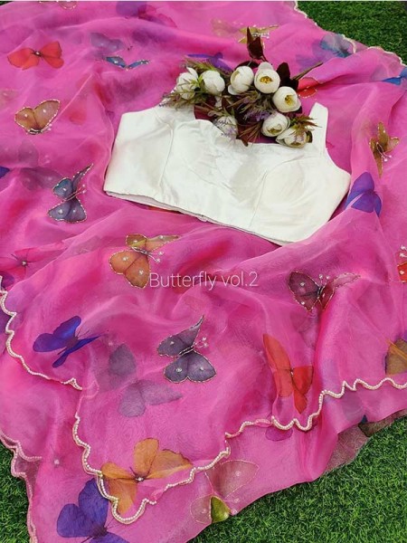 Premium Pure Soft Organza Silk Saree With Beautiful Digital Print With Handwork Khatl Saree