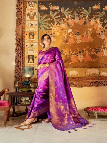  Beautiful Purple Color Soft handloom Weaving silk Saree