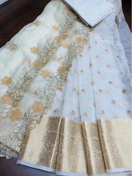 Exclusive Satin Silk fully worked of sequencing butties with diamond work Dupatta 
