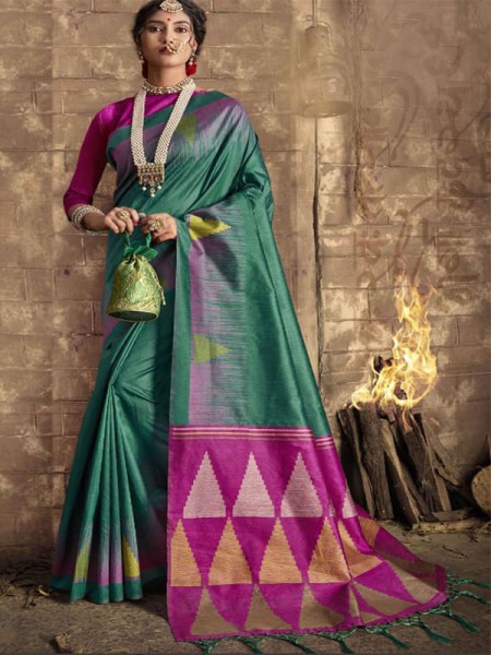 Classic Look Handloom Raw Silk Saree with zari woven contrast Pallu