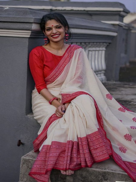 Digital Printed Soft Chanderi Cotton Saree with Banglori Satin Blouse