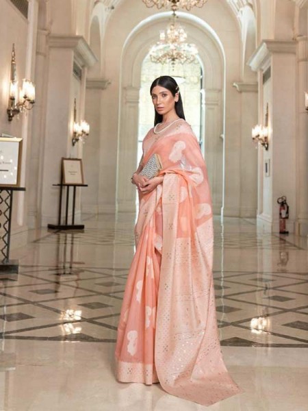 Stunning Look Pink Colour  Modal Chikankari Weaving Saree