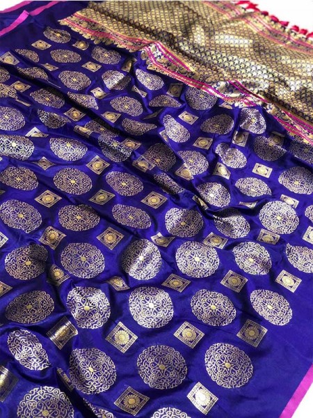 Wedding Look Multi Color Banarsi Silk with Silver zari Saree 