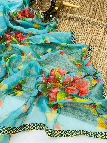 Soft pure organza handwork sarees 